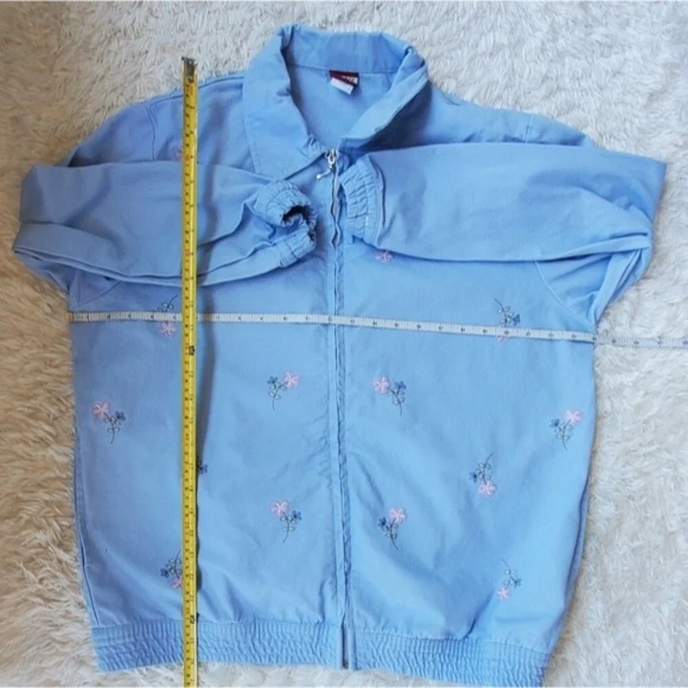 Vintage 1990s Womens Blue Floral Grandma Coquette Cottage Core Full zip Jacket